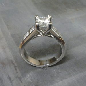 custom designed princess cut diamond in white gold engagement ring