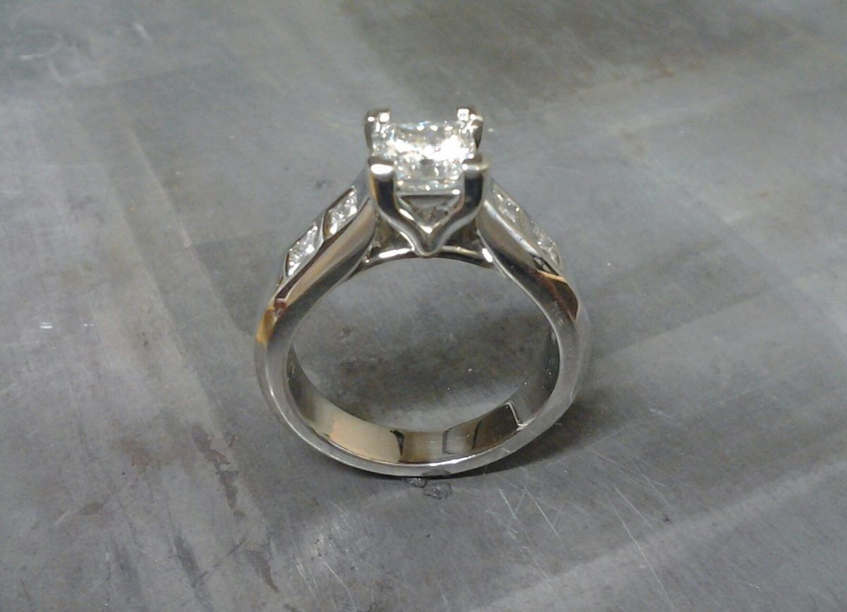 custom designed princess cut diamond in white gold engagement ring