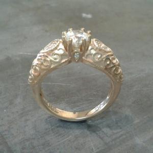 vintage victorian style gold princess ring with a cathedral setting and custom embellishments