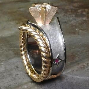 wonder woman custom designed ring side view pink stones