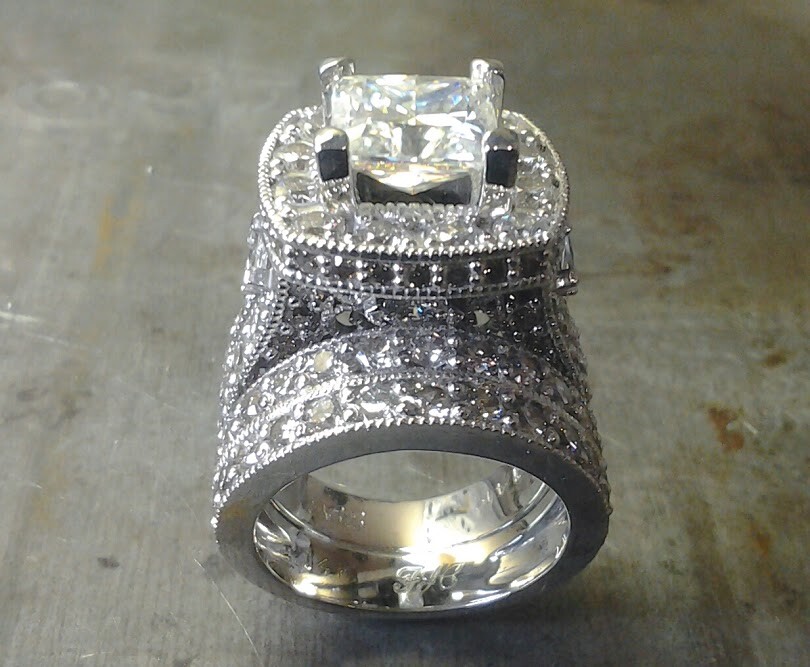 diamond encrusted engagement ring amd matching diamond wedding band