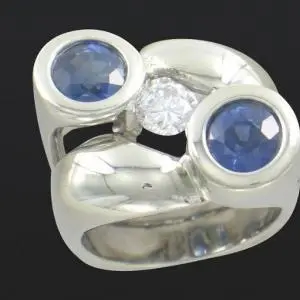 large white gold and double sapphire ring