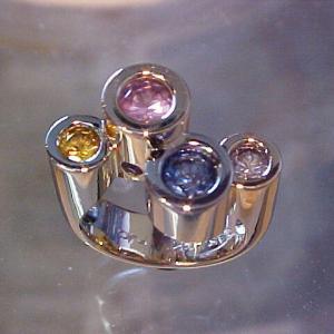 tall bezel sapphire colored family ring