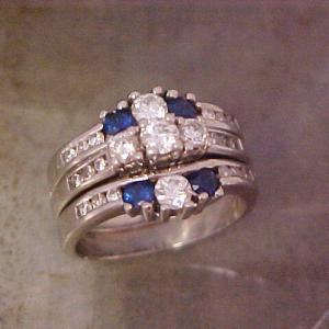 custom ring with 14k white gold and blue sapphires