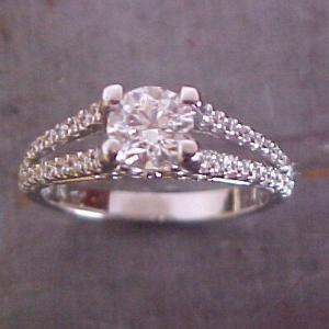 split diamond engagement band with princess cut center stone