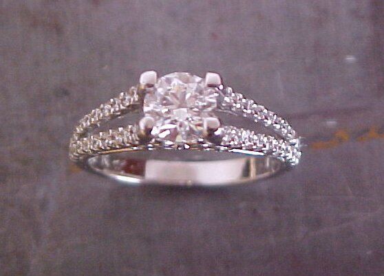 split diamond engagement band with princess cut center stone