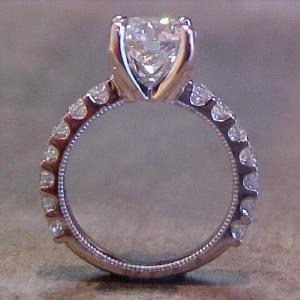custom engagement ring with diamond band and large round diamond side view