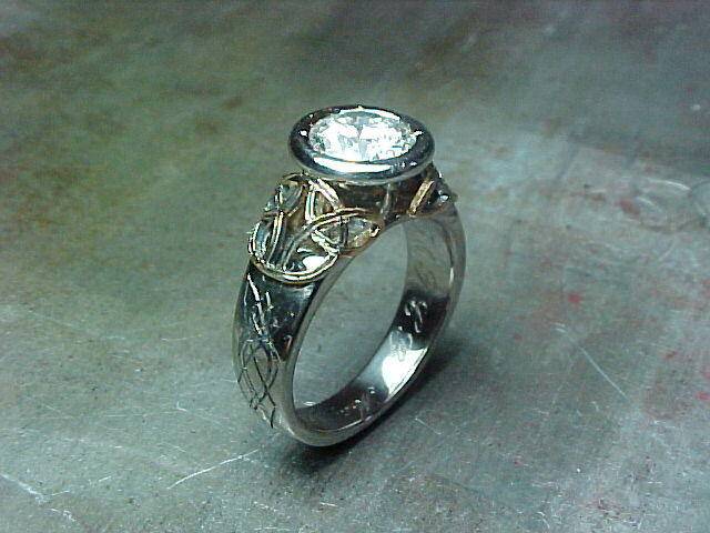 custom engagement ring celtic inspired with solitaire round diamond