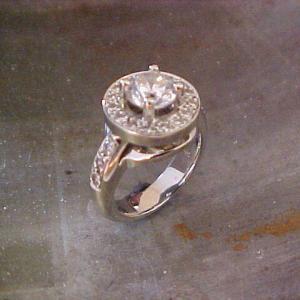 14k white gold custom engagement ring with halo setting