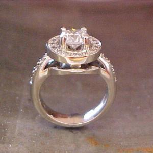 14k white gold custom ring with halo setting