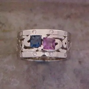 custom ring with blue and purple sapphires