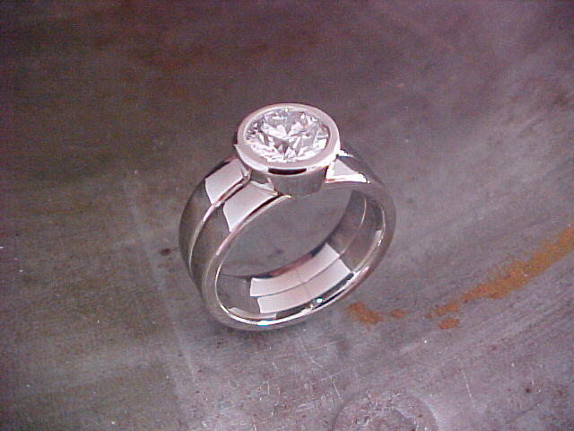 14k white gold custom engagement ring with large round diamond