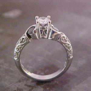 14k white gold engagement ring with center diamond and custom engraving