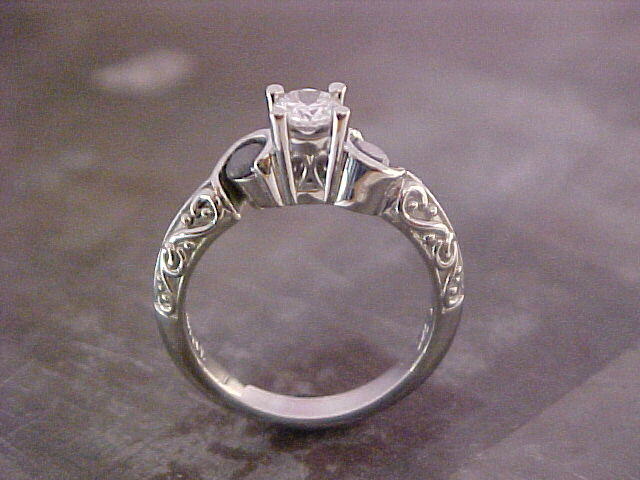 14k white gold engagement ring with center diamond and custom engraving