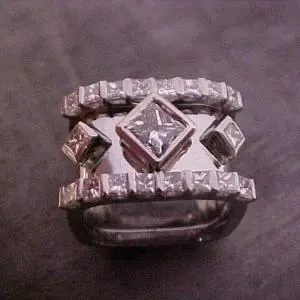 custom white gold ring with diamonds and square setting