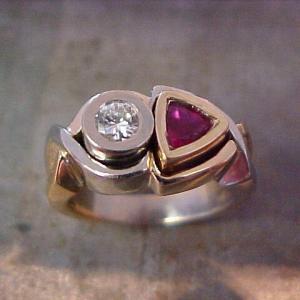 custom ring with ruby and diamond center stones