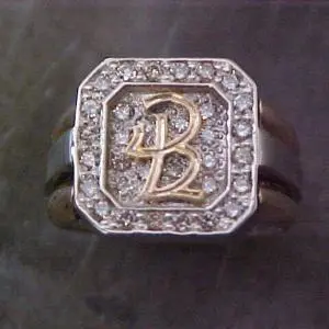 large custom ring with monogrammed engraving top view