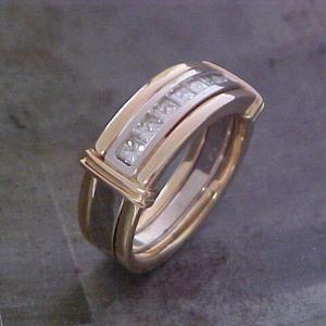 gold and diamond wedding band side view