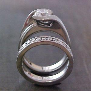solitaire custom engagement ring and matching wedding band side view
