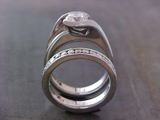 solitaire custom engagement ring and matching wedding band side view