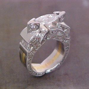 cats eye starburst white gold ring with diamonds side view