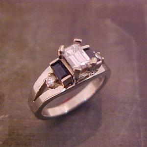 custom square cut diamond engagement ring with sapphire accents
