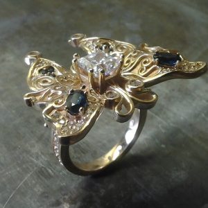 custom designed butterfly ring view 2