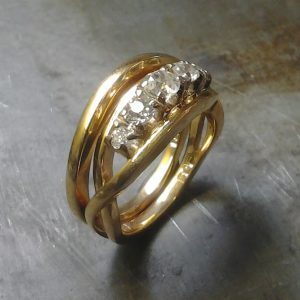 gold rustic twisted ring with diamonds