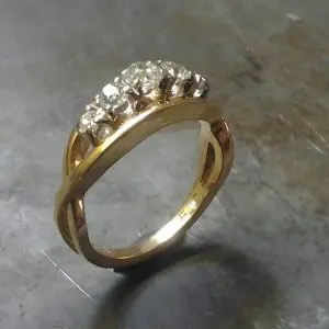 gold rustic twisted ring with diamonds side view