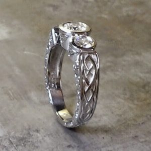 celtic white gold and diamond ring side view