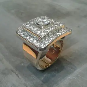 custom aztec ring design with diamonds top view