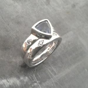 custom white gold engagement ring and matching wedding band
