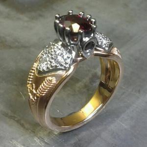 vintage victorian royalty inspired ring with gold and rubies