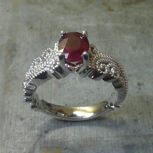 Ruby Engagement Ring with Mill-grain Filligree