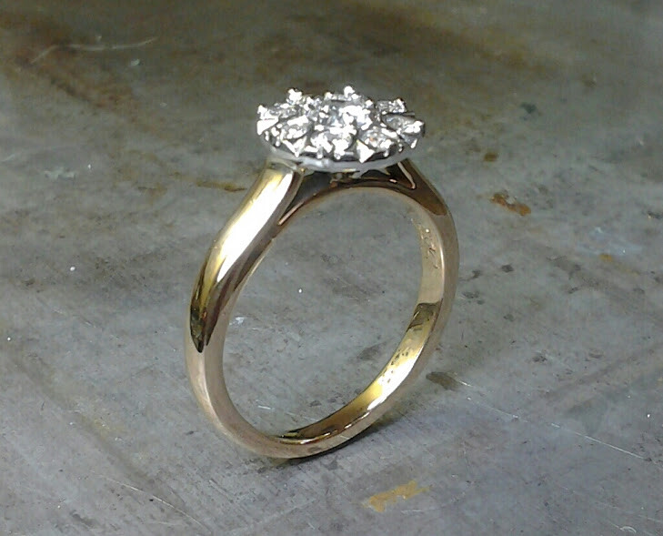 two tone detailed halo engagement ring