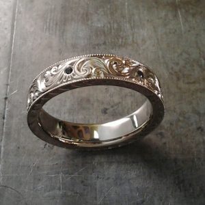 Custom Hand engraved purple diamond wedding band