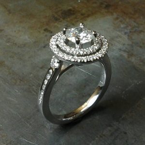Double halo 19k white gold engagement ring