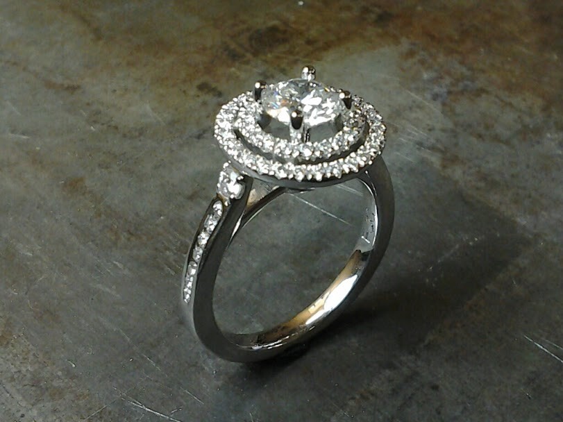 Double halo 19k white gold engagement ring