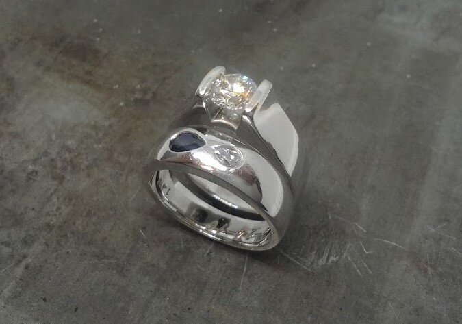 diamond sapphire wedding set eternity style pear shape