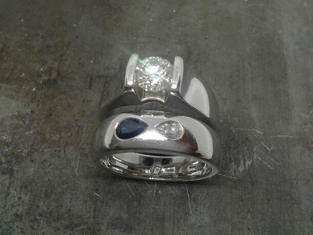 diamond sapphire wedding set eternity style pear shape