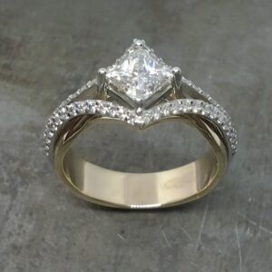 Princess diamond melee diamond two tone engagement ring