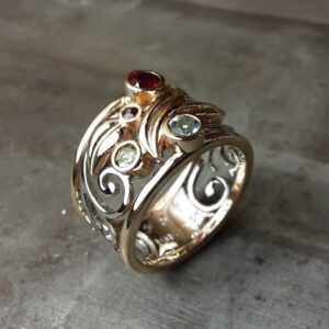 Vine style two tone gold family ring
