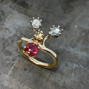 Art Deco era diamond ruby two tone gold ring