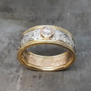 Custom multi color gold engraved diamond