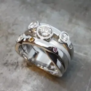 Custom 14k family ring crossover ring