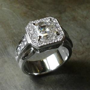radiant cut halo diamond wedding set