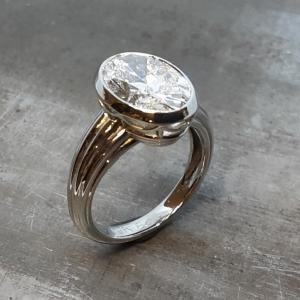 3ct. oval diamond 19k white gold engagement ring
