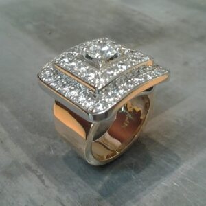 square double halo gold diamond ring