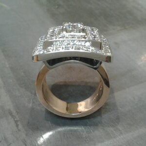 square double halo gold diamond ring