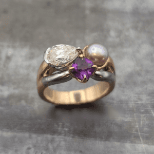 18k and 19k Amethyst pearl and diamond ring